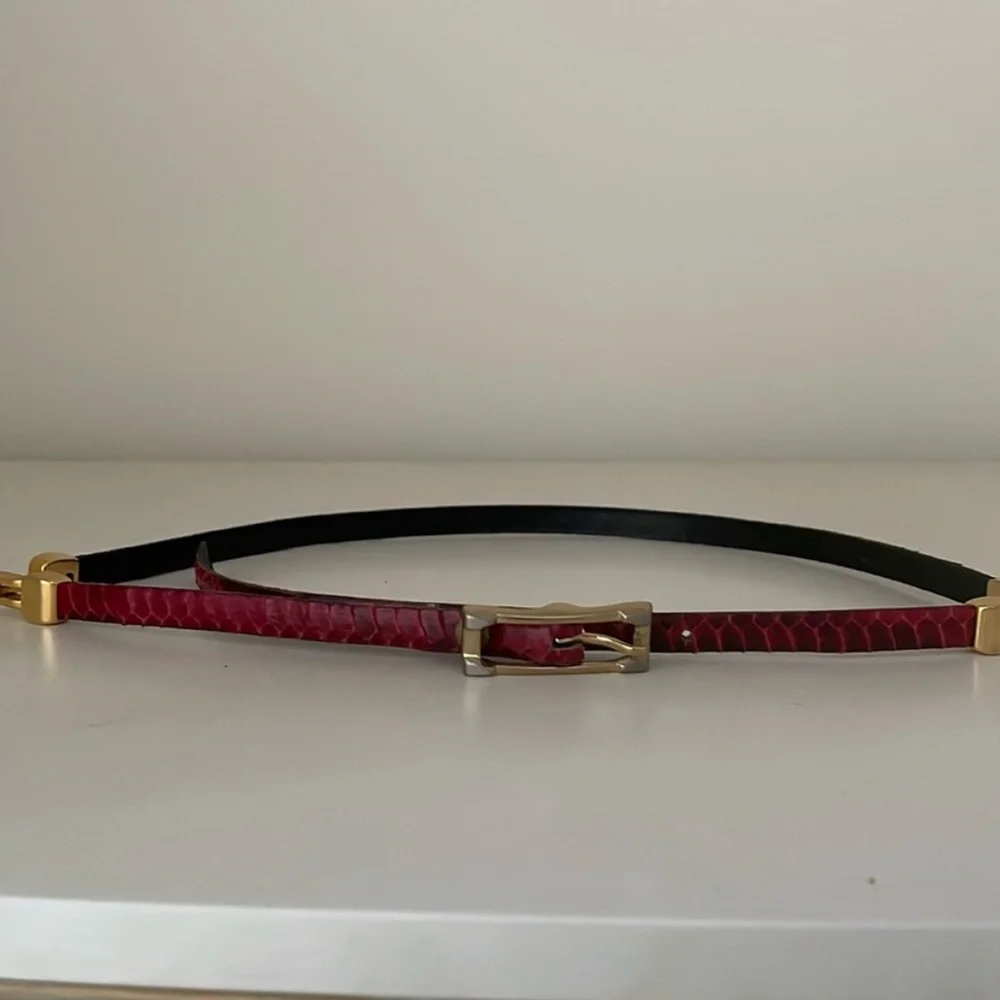 Red Burgundy Snake Skin Belt With Gold Links And Buckle